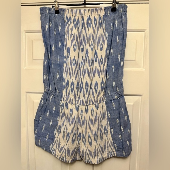 Joie Gidget Ikat Chambray Romper in Blue and White Size L - Picture 4 of 5